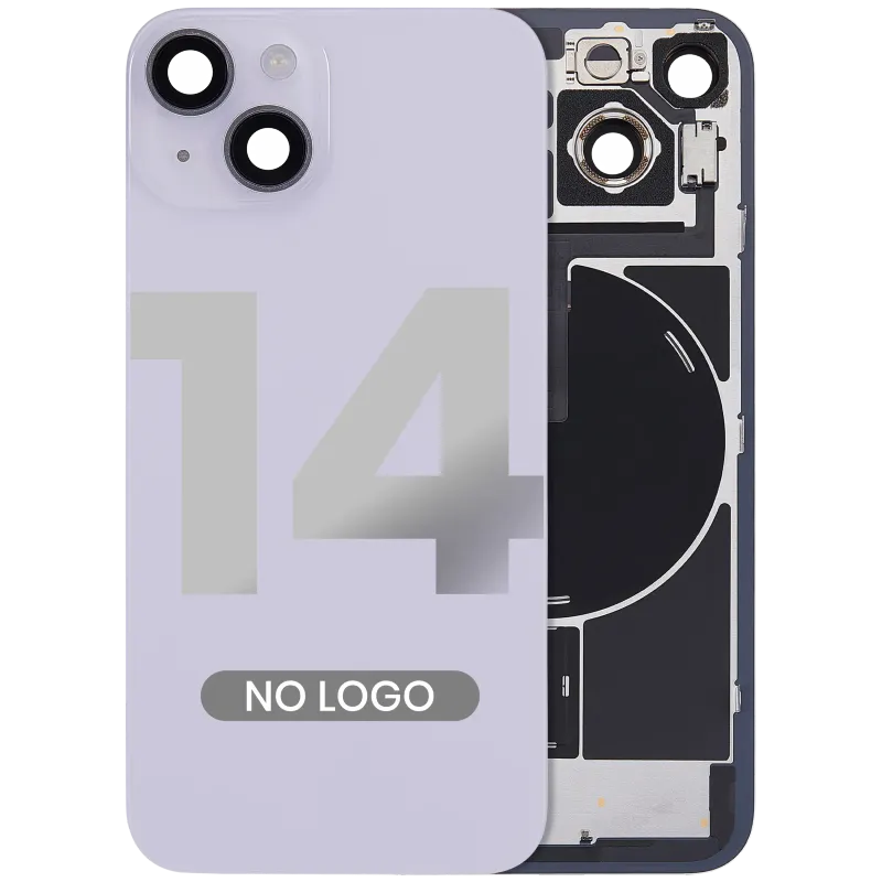 Zadní sklo s magnetem MagSafe, NFC a flexem blesku pro iPhone14 (Aftermarket) (bez loga) (fialová)