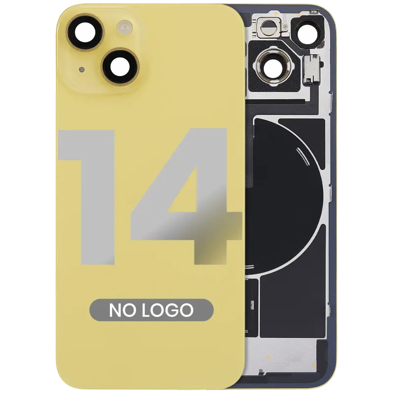 Zadní sklo s magnetem MagSafe, NFC a flexem blesku pro iPhone 14 (Aftermarket) (bez loga) (žlutá)