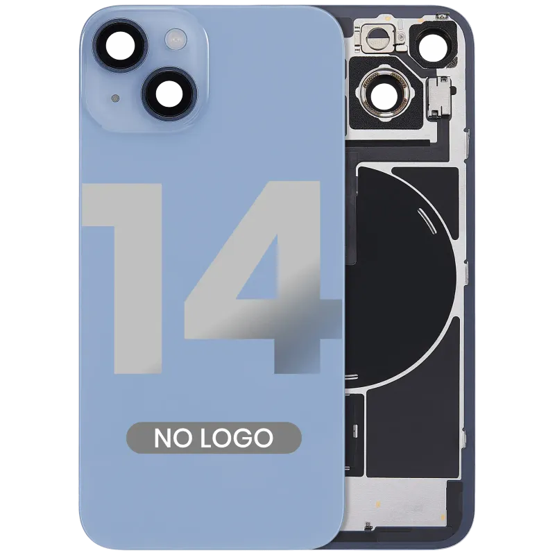 Zadní sklo s magnetem MagSafe, NFC a flexem blesku pro iPhone 14 (Aftermarket) (bez loga) (modrá)