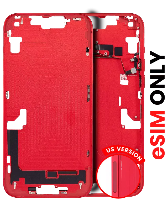 Střední rám (housing) s drobnými díly pro iPhone 14 (US verze) (Aftermarket Plus) (červená)