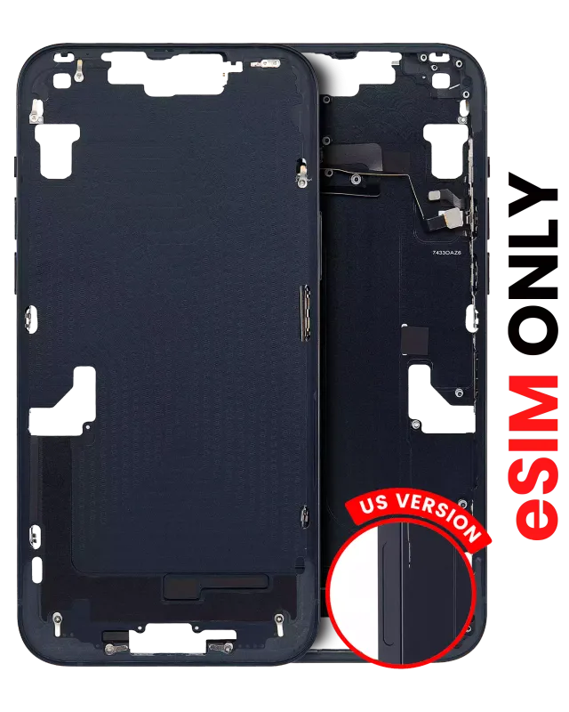 Střední rám (housing) s drobnými díly pro iPhone 14 (US verze) (Aftermarket Plus) (temně inkoustová)
