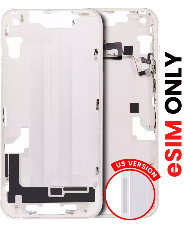 Střední rám (housing) s drobnými díly pro iPhone 14 (US verze) (Aftermarket Plus) (hvězdně bílá)