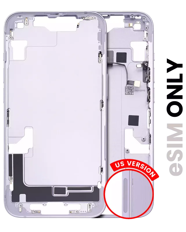 Střední rám (housing) s drobnými díly pro iPhone 14 (US verze) (originál z vyřazeného zařízení, stav C) (fialová)