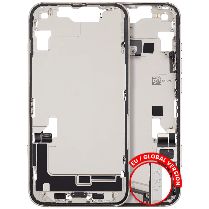 Střední rám (housing) s flexem nabíjecího konektoru a drobnými díly pro iPhone 14 (EU verze) (originál z vyřazeného zařízení, stav C) (hvězdně bílá)