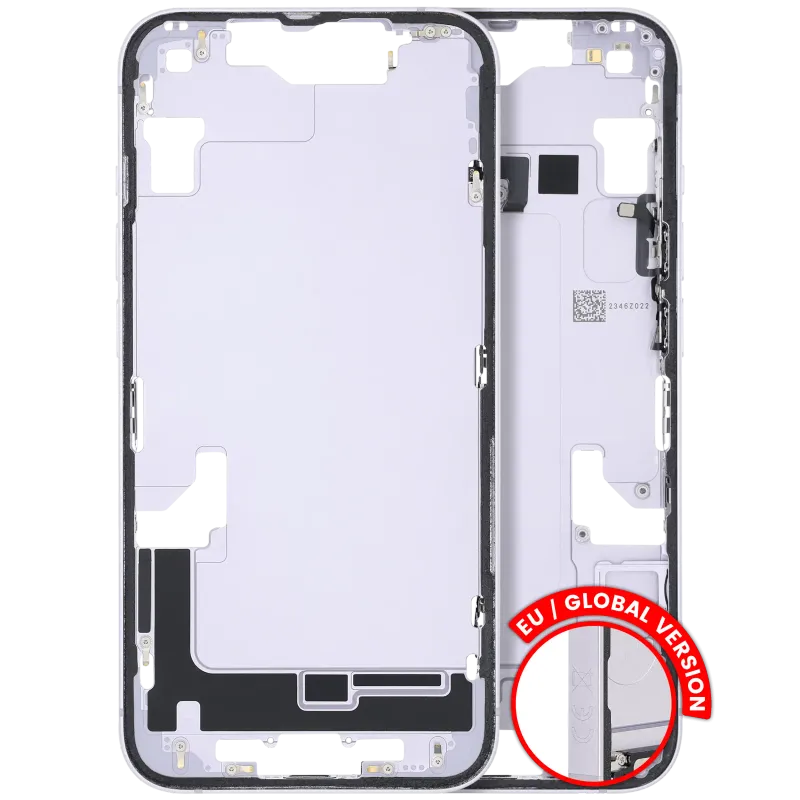 Střední rám (housing) s drobnými díly pro iPhone 14 (EU verze) (originál z vyřazeného zařízení, stav C) (fialová)
