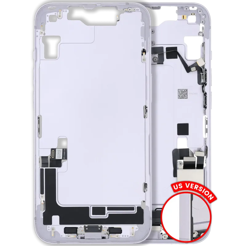 Střední rám (housing) s flexem nabíjecího konektoru a drobnými díly pro iPhone 14 (US verze) (originál z vyřazeného zařízení, stav C) (fialová)