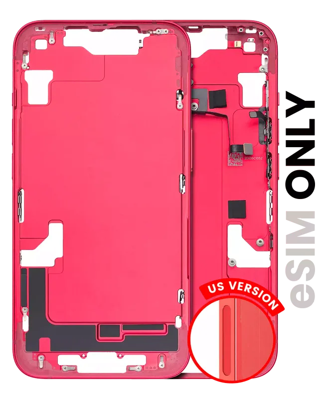 Střední rám (housing) s drobnými díly pro iPhone 14 (US verze) (originál z vyřazeného zařízení, stav B) (červená)