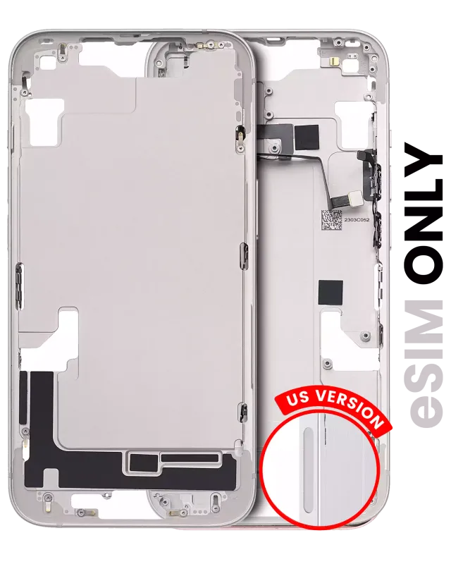 Střední rám (housing) s drobnými díly pro iPhone 14 (US verze) (originál z vyřazeného zařízení, stav B) (hvězdně bílá)