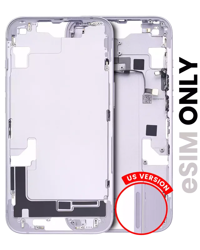 Střední rám (housing) s drobnými díly pro iPhone 14 (US verze) (originál z vyřazeného zařízení, stav B) (fialová)