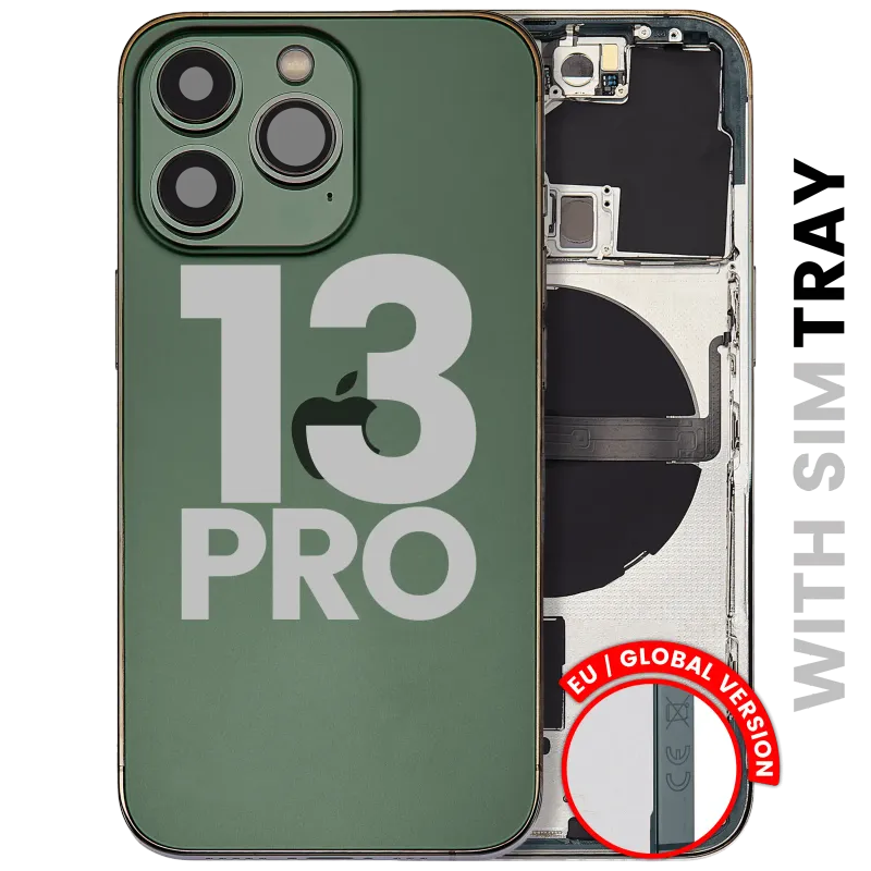 Zadní kryt (housing) s drobnými díly pro iPhone 13 Pro (EU verze) (originál z vyřazeného zařízení, stav A) (alpsky zelená)