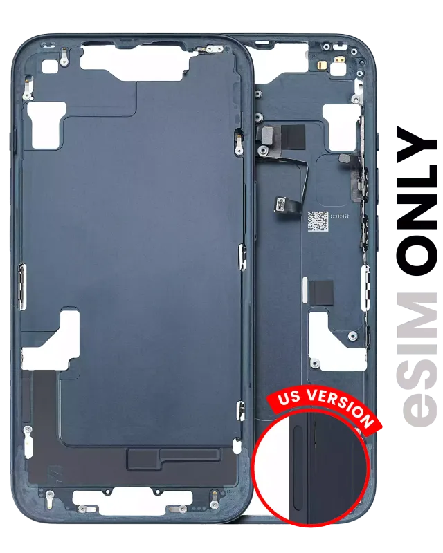 Střední rám (housing) s drobnými díly pro iPhone 14 (US verze) (originál z vyřazeného zařízení, stav B) (temně inkoustová)