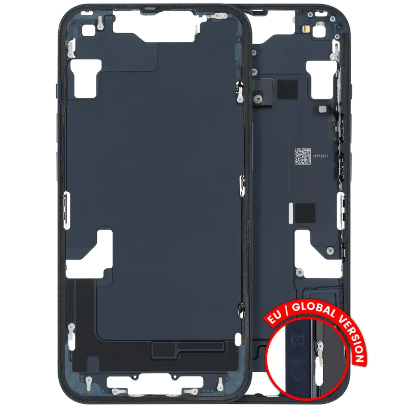 Střední rám (housing) s drobnými díly pro iPhone 14 (EU verze) (originál z vyřazeného zařízení, stav B) (temně inkoustová)
