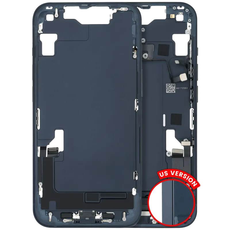 Střední rám (housing) s flexem nabíjecího konektoru a drobnými díly pro iPhone 14 (US verze) (originál z vyřazeného zařízení, stav B) (temně inkoustová)