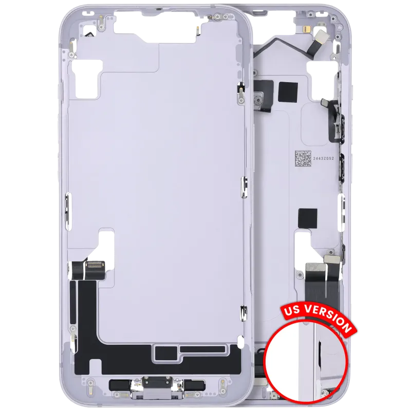 Střední rám (housing) s flexem nabíjecího konektoru a drobnými díly pro iPhone 14 (US verze) (originál z vyřazeného zařízení, stav B) (fialová)