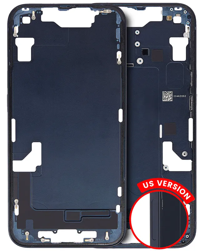 Střední rám (housing) s drobnými díly pro iPhone 14 (US verze) (originál z vyřazeného zařízení, stav A) (temně inkoustová)