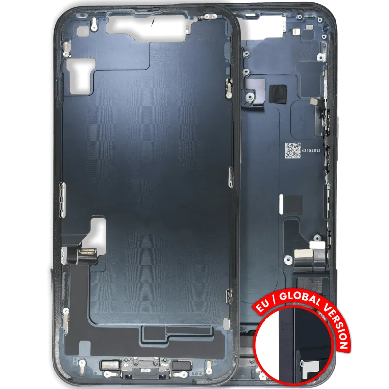 Střední rám (housing) s flexem nabíjecího konektoru a drobnými díly pro iPhone 14 (EU verze) (originál z vyřazeného zařízení, stav B) (temně inkoustová)