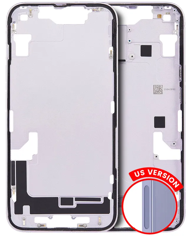 Střední rám (housing) s drobnými díly pro iPhone 14 (US verze) (originál z vyřazeného zařízení, stav A) (fialová)