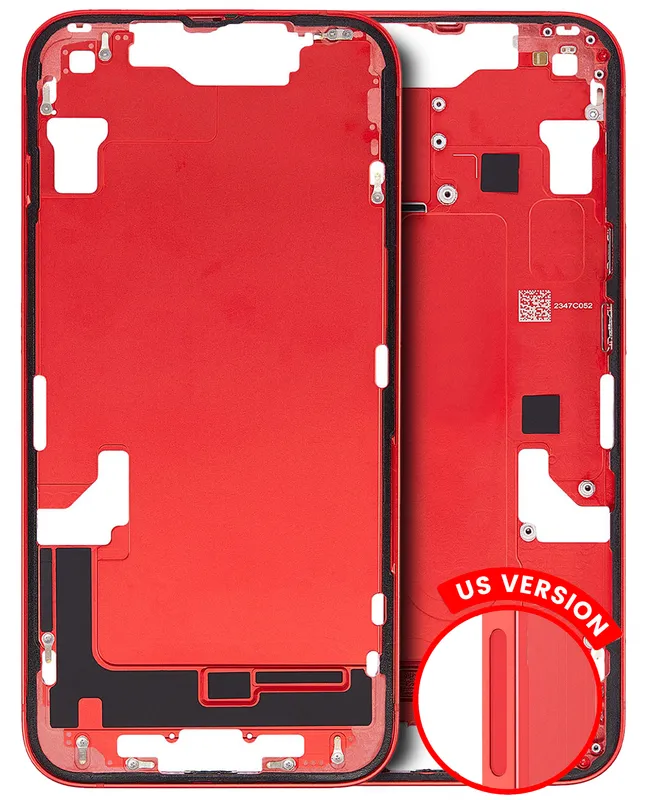 Střední rám (housing) s drobnými díly pro iPhone 14 (US verze) (originál z vyřazeného zařízení, stav A) (červená)