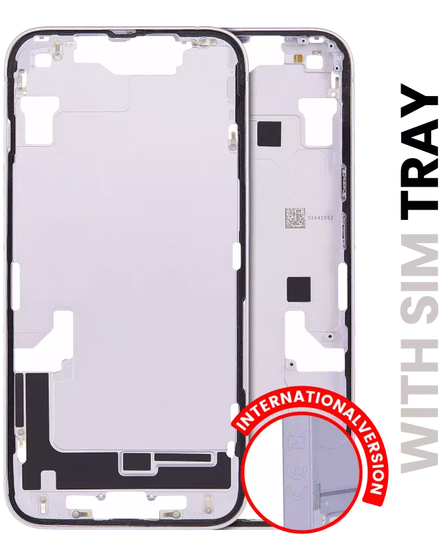 Střední rám (housing) s drobnými díly pro iPhone 14 (EU verze) (originál z vyřazeného zařízení, stav A) (fialová)
