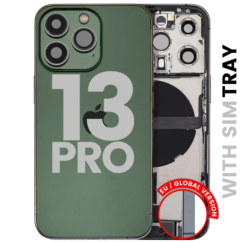 Zadní kryt (housing) s flexem nabíjecího konektoru a drobnými díly pro iPhone 13 Pro (EU verze) (originál z vyřazeného zařízení, stav A) (alpsky zelená)