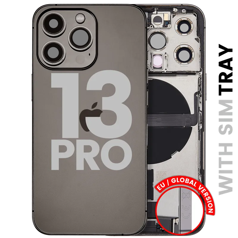 Zadní kryt (housing) s flexem nabíjecího konektoru a drobnými díly pro iPhone 13 Pro (EU verze) (originál z vyřazeného zařízení, stav A) (grafitová)