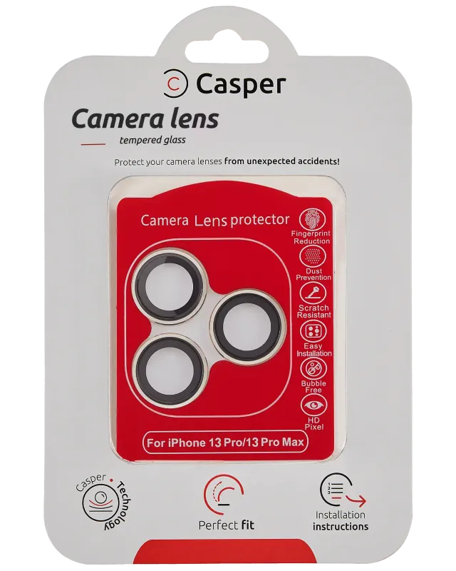 Ochrana objektivu Casper pro iPhone 13 Pro / 13 Pro Max (zlatá) (průhledné)