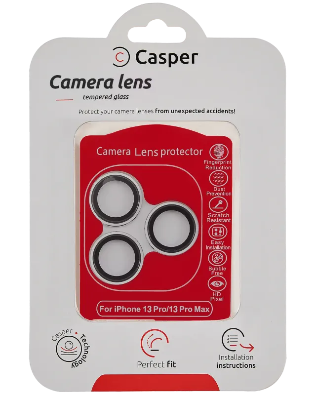 Ochrana objektivu Casper pro iPhone 13 Pro / 13 Pro Max (stříbrná) (průhledné)
