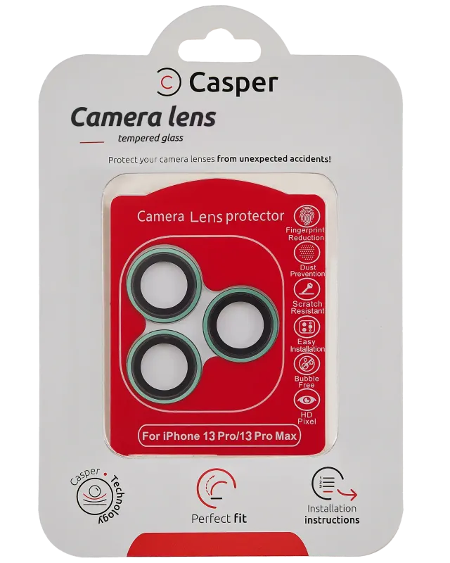 Ochrana objektivu Casper pro iPhone 13 Pro / 13 Pro Max (alpsky zelená) (průhledné)
