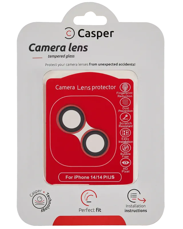 Ochrana objektivu Casper pro iPhone 14 / 14 Plus (červená) (průhledné)