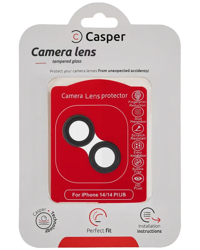 Ochrana objektivu Casper pro iPhone 14 / 14 Plus (černá) (průhledné)