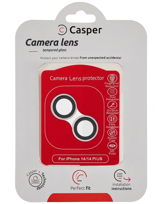Ochrana objektivu Casper pro iPhone 14 / 14 Plus (stříbrná) (průhledné)