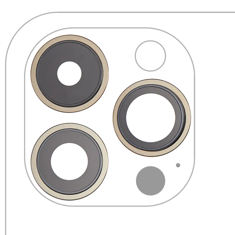 Sklíčko zadní kamery s držákem a rámečkem pro iPhone 14 Pro / 14 Pro Max (sada 3 ks) (Premium) (zlatá)
