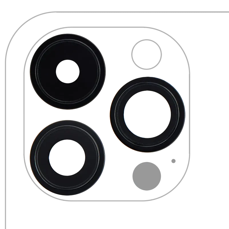 Sklíčko zadní kamery s držákem a rámečkem pro iPhone 14 Pro / 14 Pro Max (sada 3 ks) (Premium) (vesmírně černá)