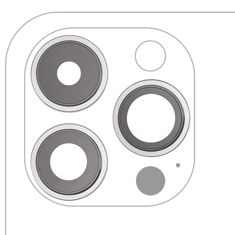 Sklíčko zadní kamery s držákem a rámečkem pro iPhone 14 Pro / 14 Pro Max (sada 3 ks) (Premium) (stříbrná)