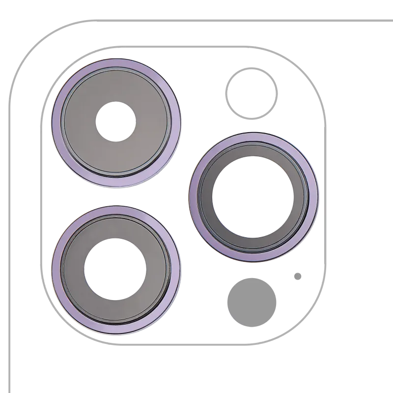 Sklíčko zadní kamery s držákem a rámečkem pro iPhone 14 Pro / 14 Pro Max (sada 3 ks) (Premium) (tmavě fialová)