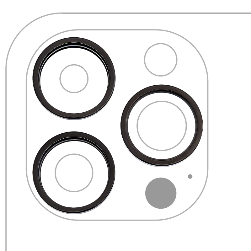 Samotný rámeček sklíčka zadní kamery pro iPhone 14 Pro / 14 Pro Max (sada 3 ks) (vesmírně černá) (balení 10 ks)