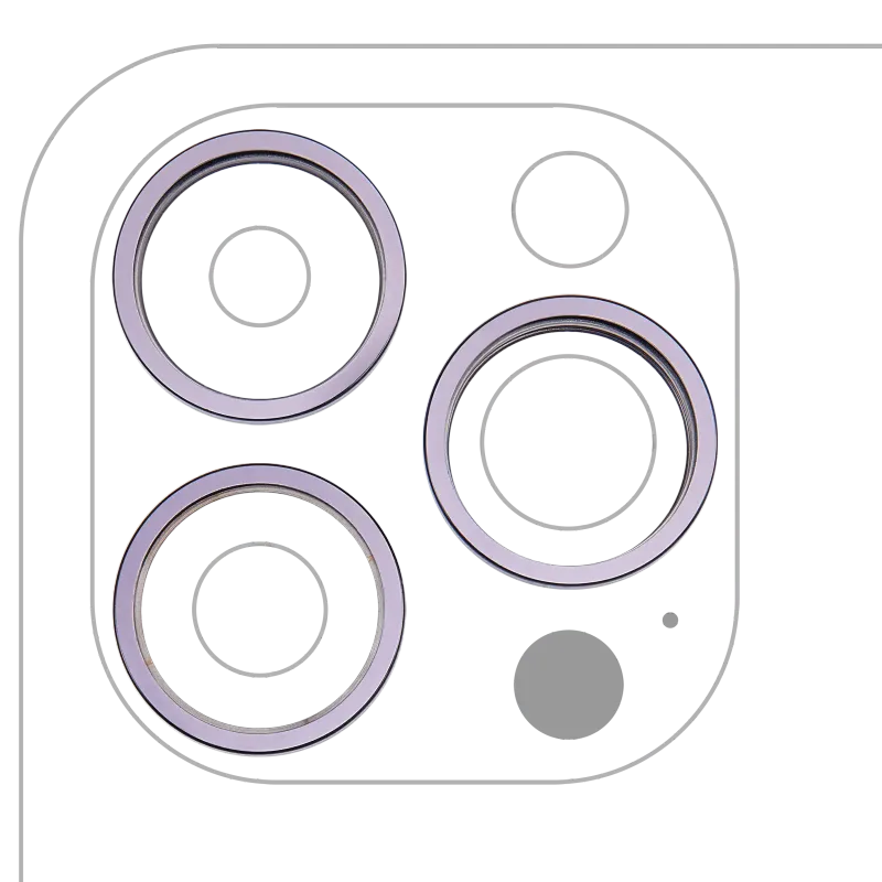 Samotný rámeček sklíčka zadní kamery pro iPhone 14 Pro / 14 Pro Max (tmavě fialová) (sada 3 ks)