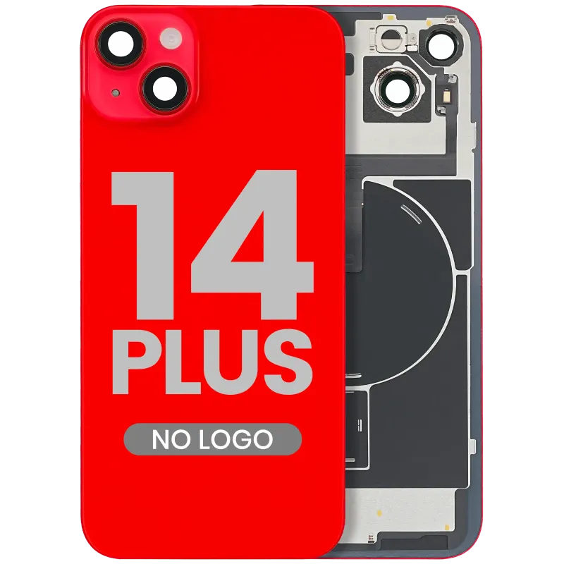 Zadní sklo s magnetem MagSafe, NFC a flexem blesku pro iPhone 14 Plus (Aftermarket) (bez loga) (červená)