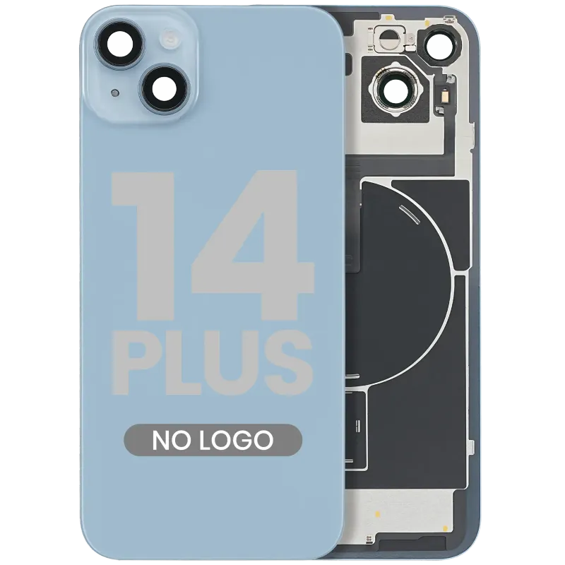 Zadní sklo s magnetem MagSafe, NFC a flexem blesku pro iPhone 14 Plus (Aftermarket) (bez loga) (modrá)