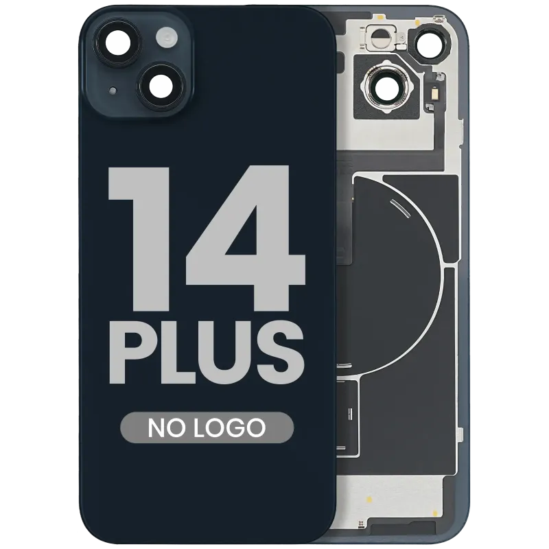 Zadní sklo s magnetem MagSafe, NFC a flexem blesku pro iPhone 14 Plus (Aftermarket) (bez loga) (temně inkoustová)