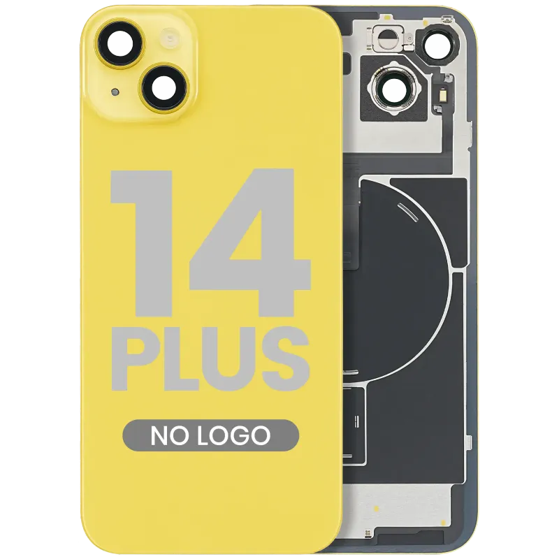 Zadní sklo s magnetem MagSafe, NFC a flexem blesku pro iPhone 14 Plus (Aftermarket) (bez loga) (žlutá)
