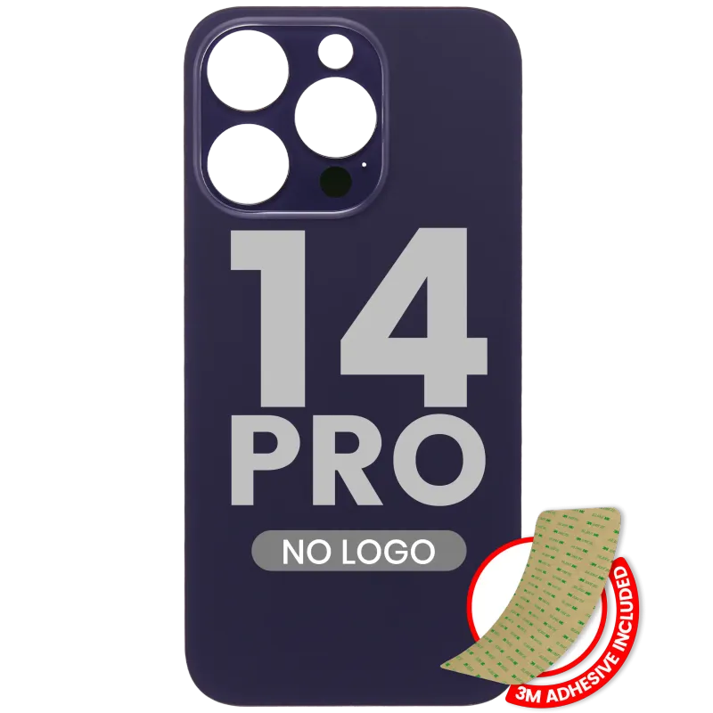 Zadní sklo s lepením 3M pro iPhone 14 Pro (bez loga, velký otvor pro kameru) (tmavě fialová)
