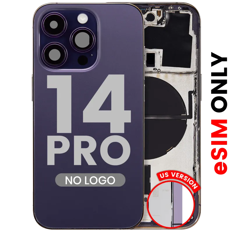 Zadní kryt (housing) s drobnými díly pro iPhone 14 Pro (US verze) (Aftermarket Plus) (tmavě fialová)