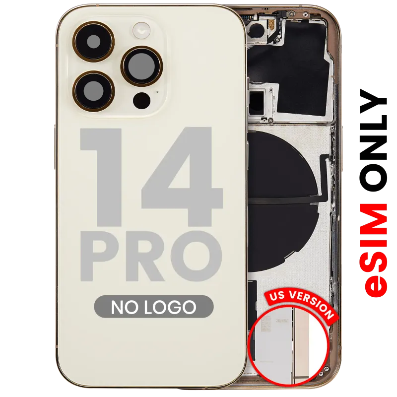 Zadní kryt (housing) s drobnými díly pro iPhone 14 Pro (US verze) (Aftermarket Plus) (zlatá)