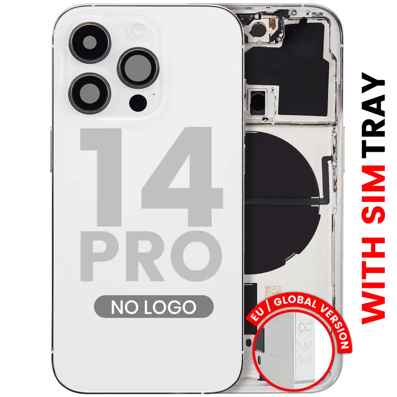 Zadní kryt (housing) s drobnými díly pro iPhone 14 Pro (EU verze) (Aftermarket Plus) (stříbrná)