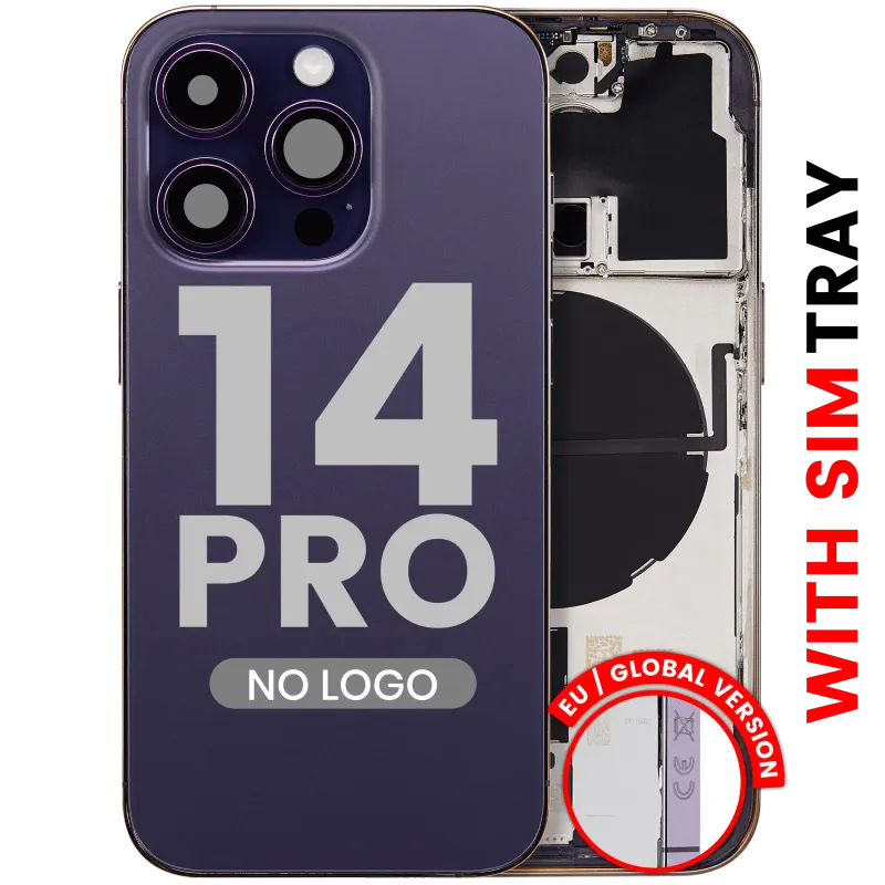 Zadní kryt (housing) s drobnými díly pro iPhone 14 Pro (EU verze) (Aftermarket Plus) (tmavě fialová)