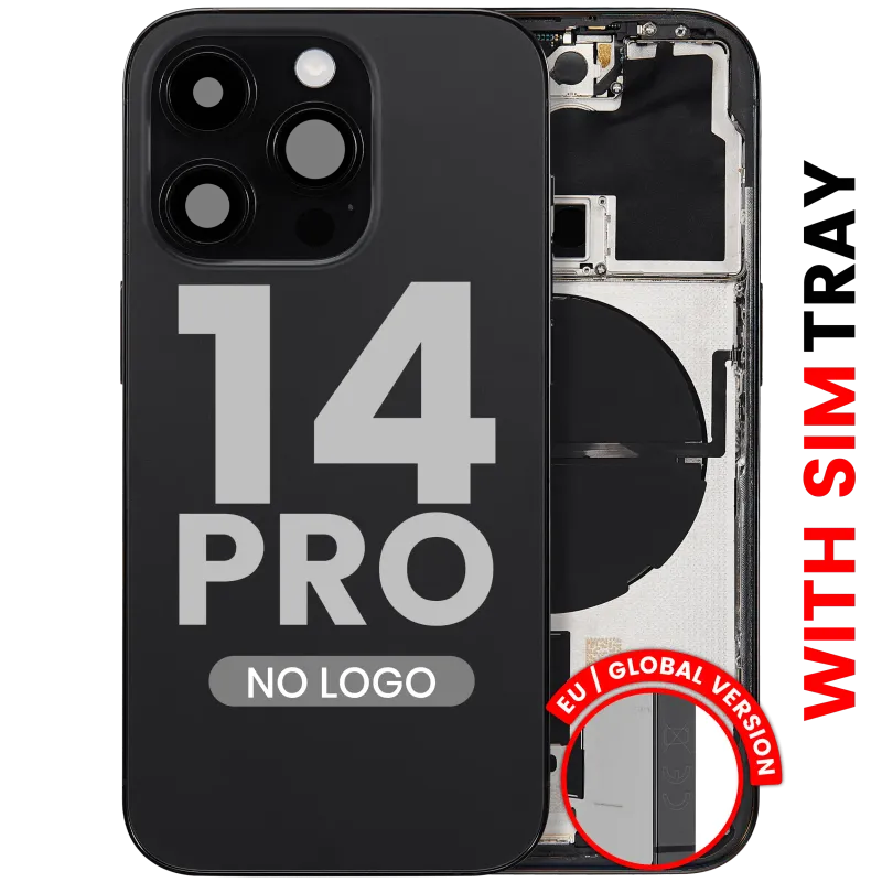 Zadní kryt (housing) s drobnými díly pro iPhone 14 Pro (EU verze) (Aftermarket Plus) (vesmírně černá)