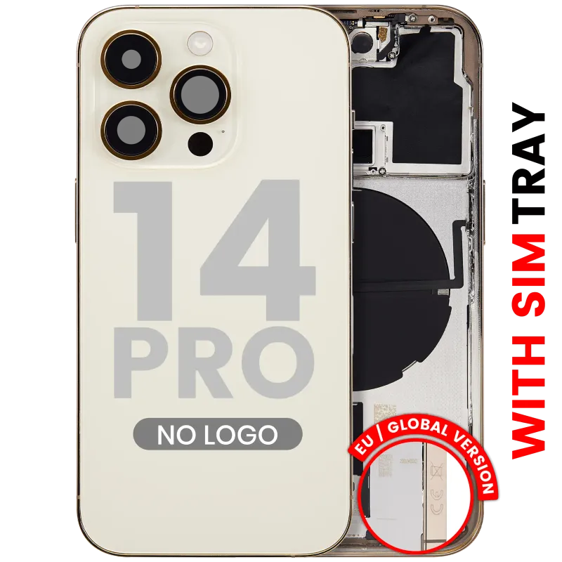 Zadní kryt (housing) s drobnými díly pro iPhone 14 Pro (EU verze) (Aftermarket Plus) (zlatá)