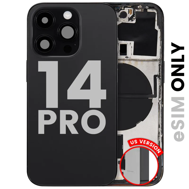 Zadní kryt (housing) s drobnými díly pro iPhone 14 Pro (US verze) (originál z vyřazeného zařízení, stav C) (vesmírně černá)
