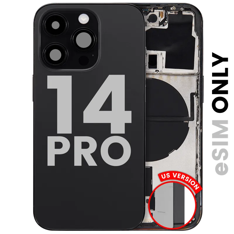 Zadní kryt (housing) s drobnými díly pro iPhone 14 Pro (US verze) (originál z vyřazeného zařízení, stav B) (vesmírně černá)